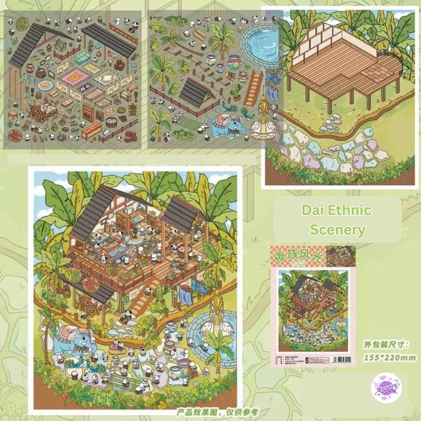 Ethnic Style Series – 3D Miniature Sticker Scenes - 4 Theme Sets: Dai Ethnic Scenery | Korean Ethnic Scenery | Miao Batik | Bonfire Night
