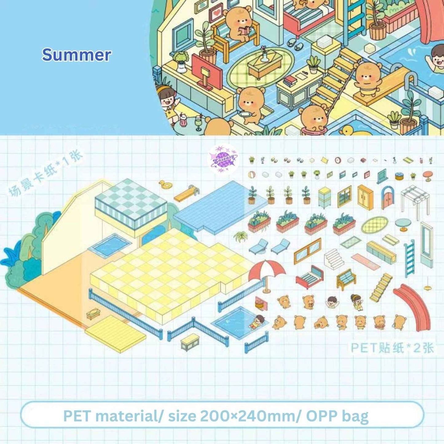Little Bear's Four Seasons Cottage – 3D DIY MiniatureSticker Scenes - 4 Theme Sets: Spring | Summer | Autumn | Winter