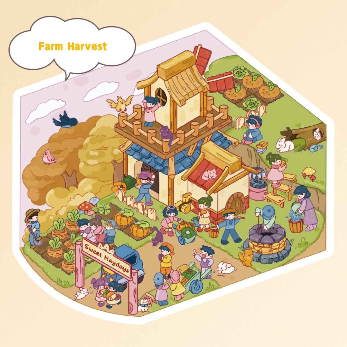 Sweet Farm – 3D Sticker Scenes - 4 Theme Sets: Sweet Farm | Outdoor Picnic | Farm Harvest | Winter Farm