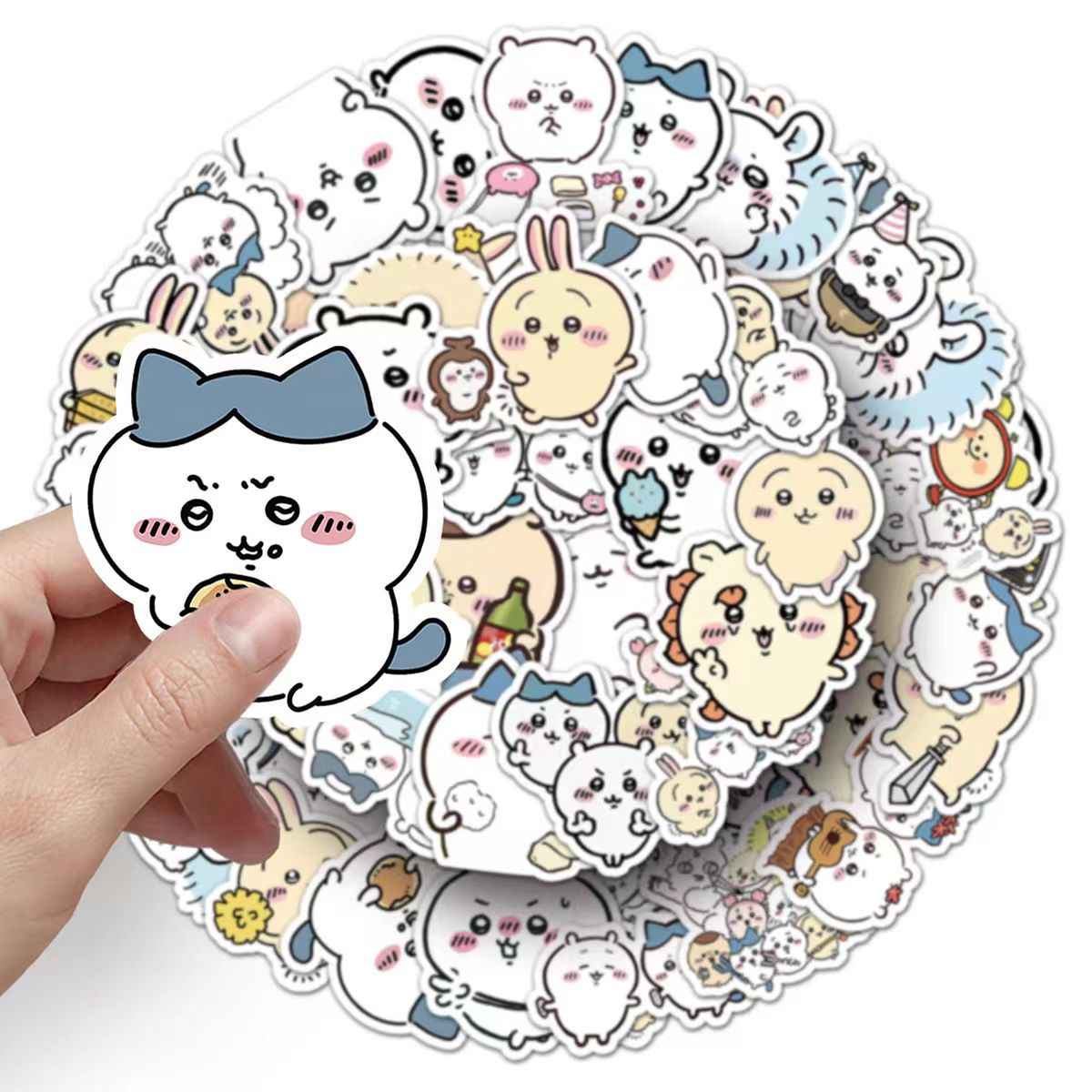 Chiikawa 50-Piece Sticker Pack | Kawaii Characters, DIY Crafting, Journal, Laptop, Water Bottle, Scrapbooking, Reusable, Waterproof PVC