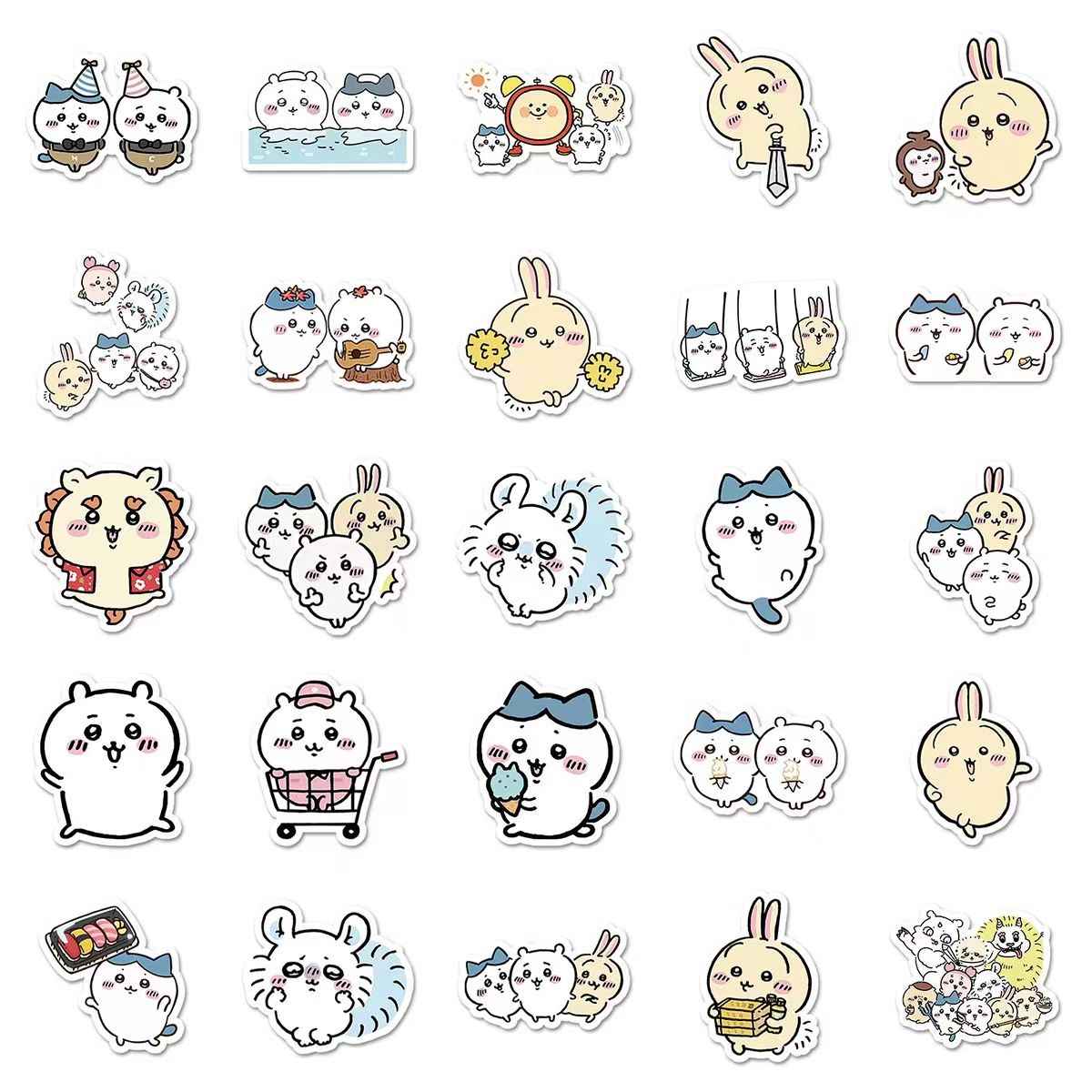 Chiikawa 50-Piece Sticker Pack | Kawaii Characters, DIY Crafting, Journal, Laptop, Water Bottle, Scrapbooking, Reusable, Waterproof PVC