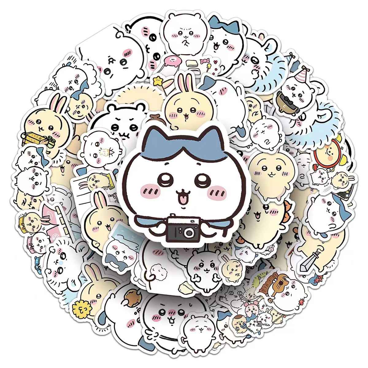 Chiikawa 50-Piece Sticker Pack | Kawaii Characters, DIY Crafting, Journal, Laptop, Water Bottle, Scrapbooking, Reusable, Waterproof PVC