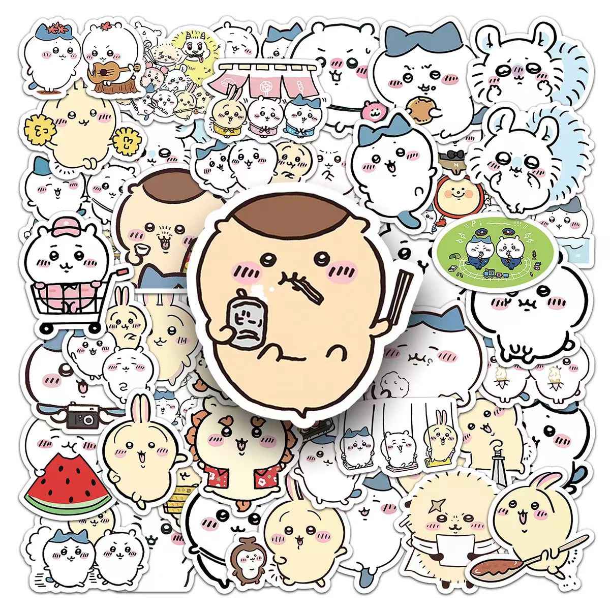 Chiikawa 50-Piece Sticker Pack | Kawaii Characters, DIY Crafting, Journal, Laptop, Water Bottle, Scrapbooking, Reusable, Waterproof PVC
