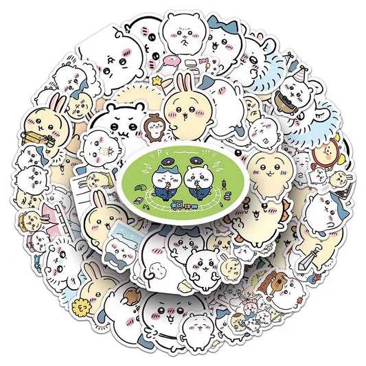 Chiikawa 50-Piece Sticker Pack | Kawaii Characters, DIY Crafting, Journal, Laptop, Water Bottle, Scrapbooking, Reusable, Waterproof PVC
