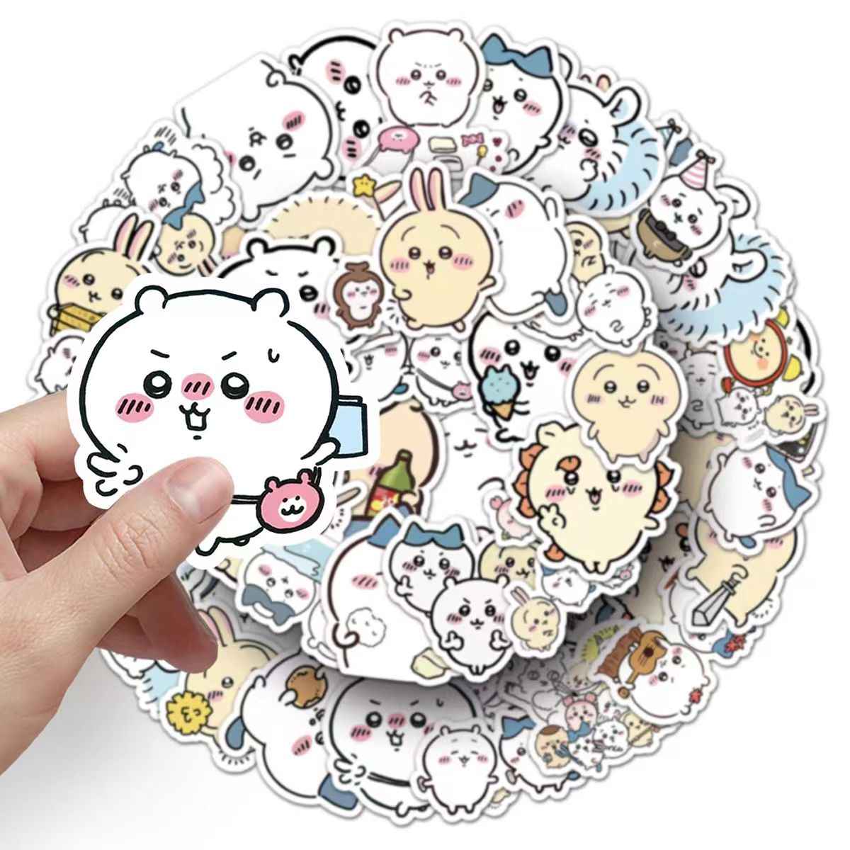 Chiikawa 50-Piece Sticker Pack | Kawaii Characters, DIY Crafting, Journal, Laptop, Water Bottle, Scrapbooking, Reusable, Waterproof PVC