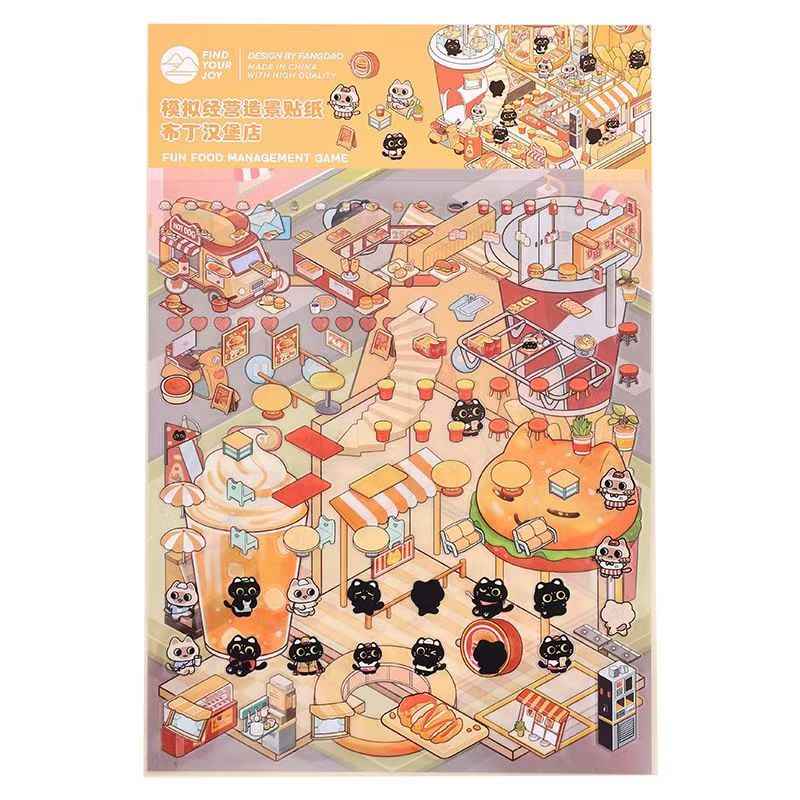 Simulation Business 2.0 Plus– 3D Miniature Sticker Scenes - 4 Theme Sets: Panda Hotpot Restaurant | Kitten Burger Shop | Piggy Dim Sum Shop | Puppy Convenience Store