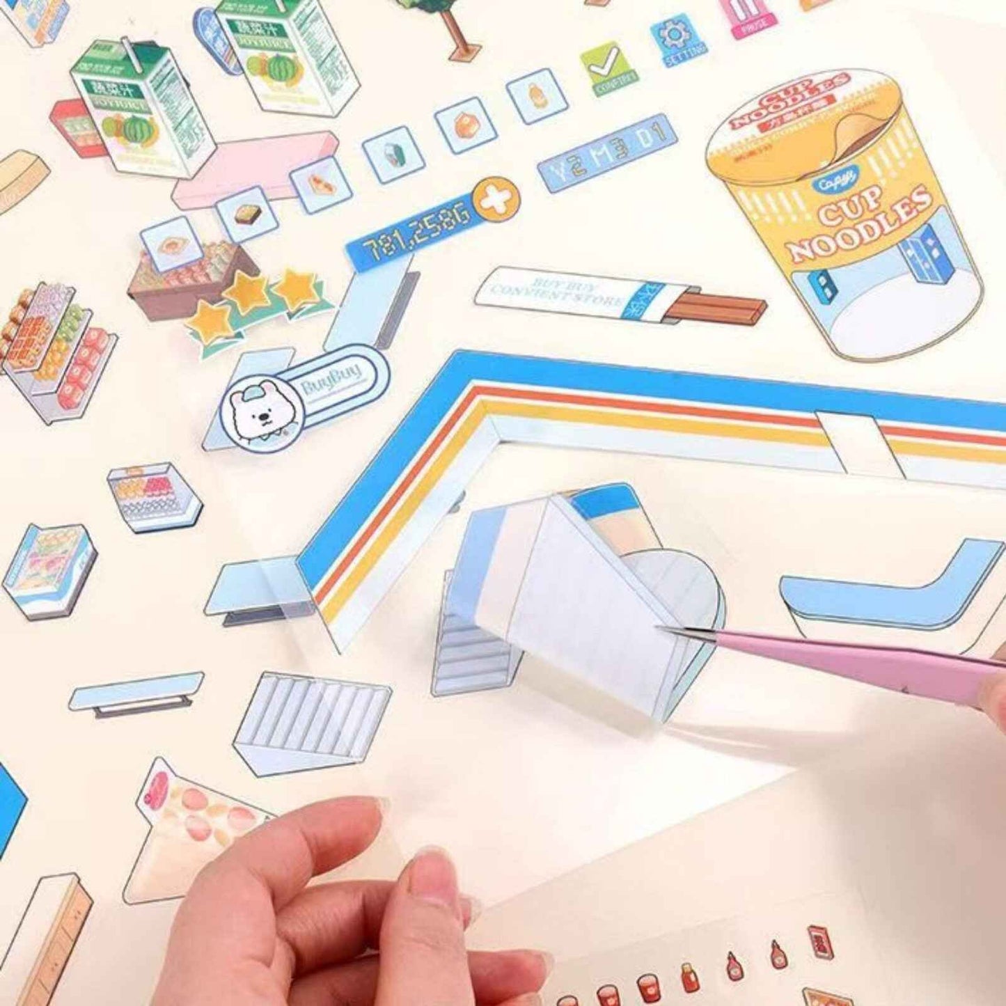 Simulation Business 2.0 Plus– 3D Miniature Sticker Scenes - 4 Theme Sets: Panda Hotpot Restaurant | Kitten Burger Shop | Piggy Dim Sum Shop | Puppy Convenience Store