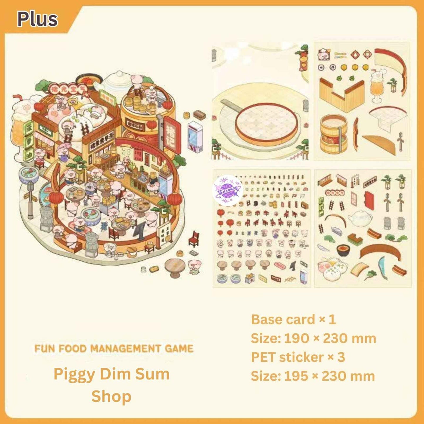 Simulation Business 2.0 Plus– 3D Miniature Sticker Scenes - 4 Theme Sets: Panda Hotpot Restaurant | Kitten Burger Shop | Piggy Dim Sum Shop | Puppy Convenience Store