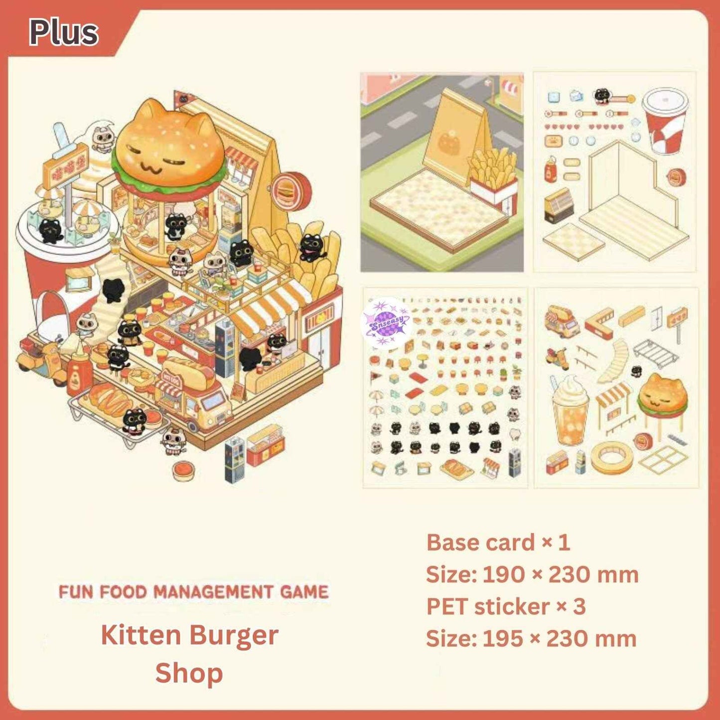 Simulation Business 2.0 Plus– 3D Miniature Sticker Scenes - 4 Theme Sets: Panda Hotpot Restaurant | Kitten Burger Shop | Piggy Dim Sum Shop | Puppy Convenience Store