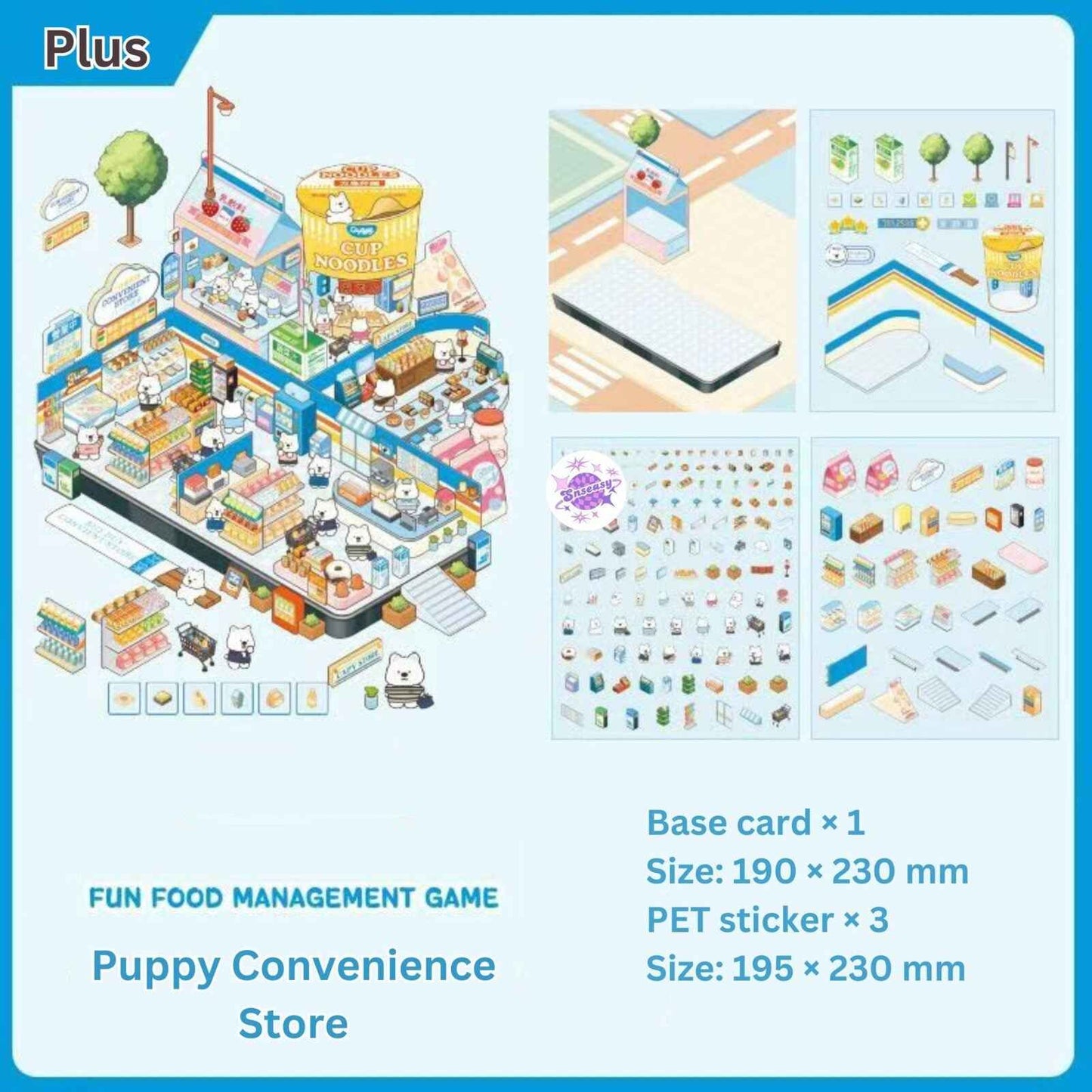 Simulation Business 2.0 Plus– 3D Miniature Sticker Scenes - 4 Theme Sets: Panda Hotpot Restaurant | Kitten Burger Shop | Piggy Dim Sum Shop | Puppy Convenience Store