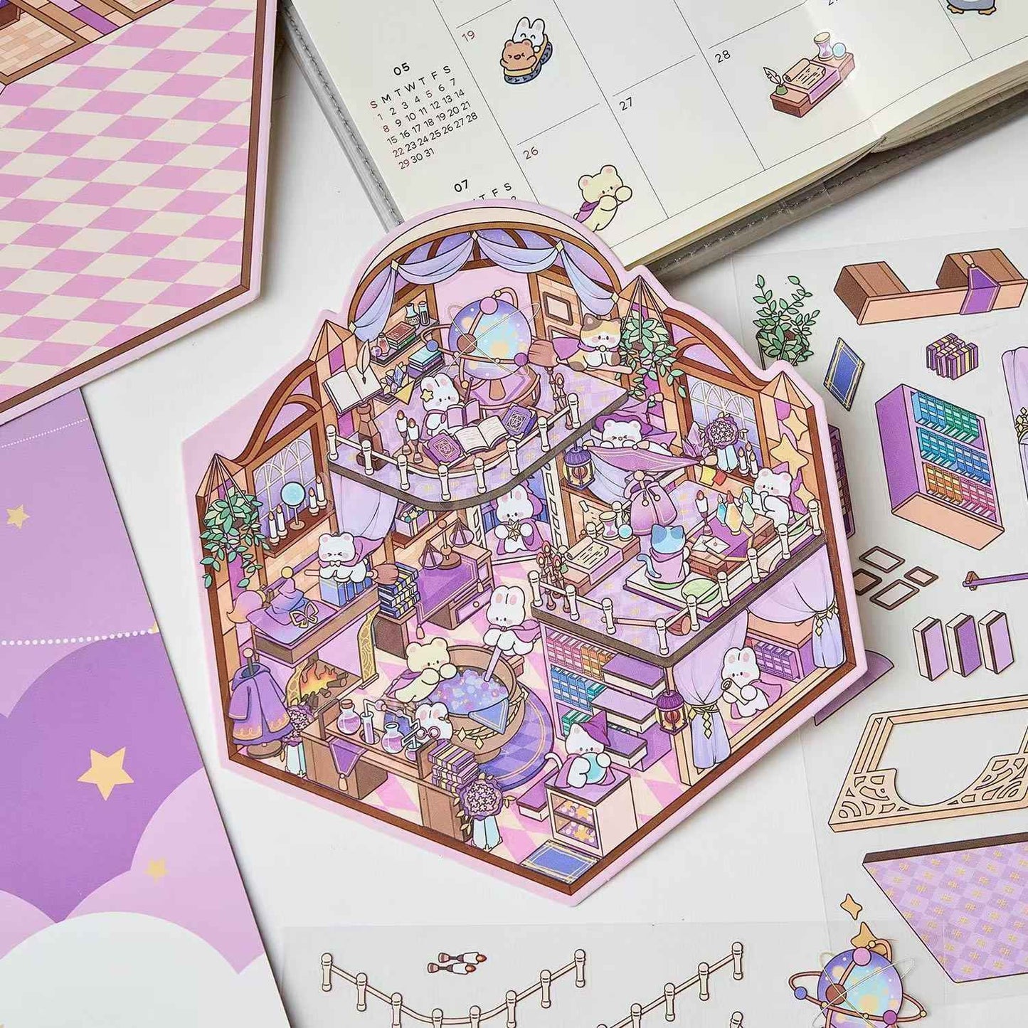 Magical Party 2.5D – 3D Miniature Sticker Scenes - 4 Theme Sets: Snowy World | Amusement Park | Magical Party | Sakura Hot Springs