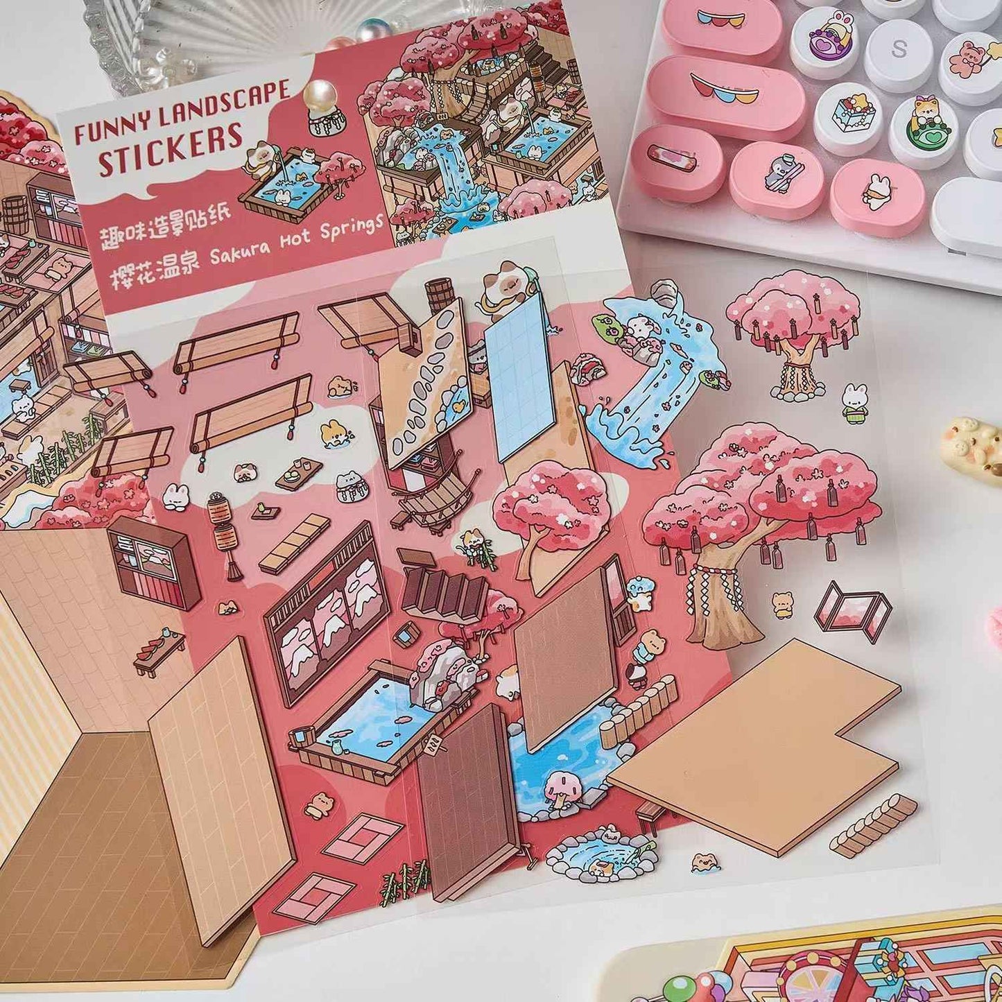 Magical Party 2.5D – 3D Miniature Sticker Scenes - 4 Theme Sets: Snowy World | Amusement Park | Magical Party | Sakura Hot Springs