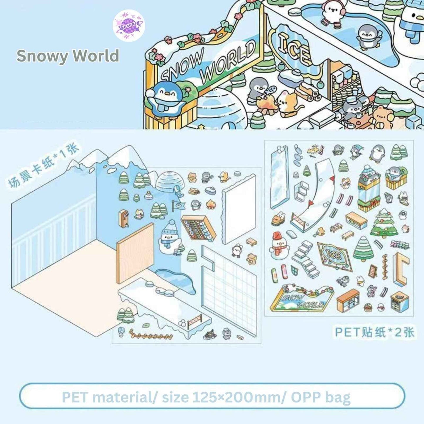 Magical Party 2.5D – 3D Miniature Sticker Scenes - 4 Theme Sets: Snowy World | Amusement Park | Magical Party | Sakura Hot Springs