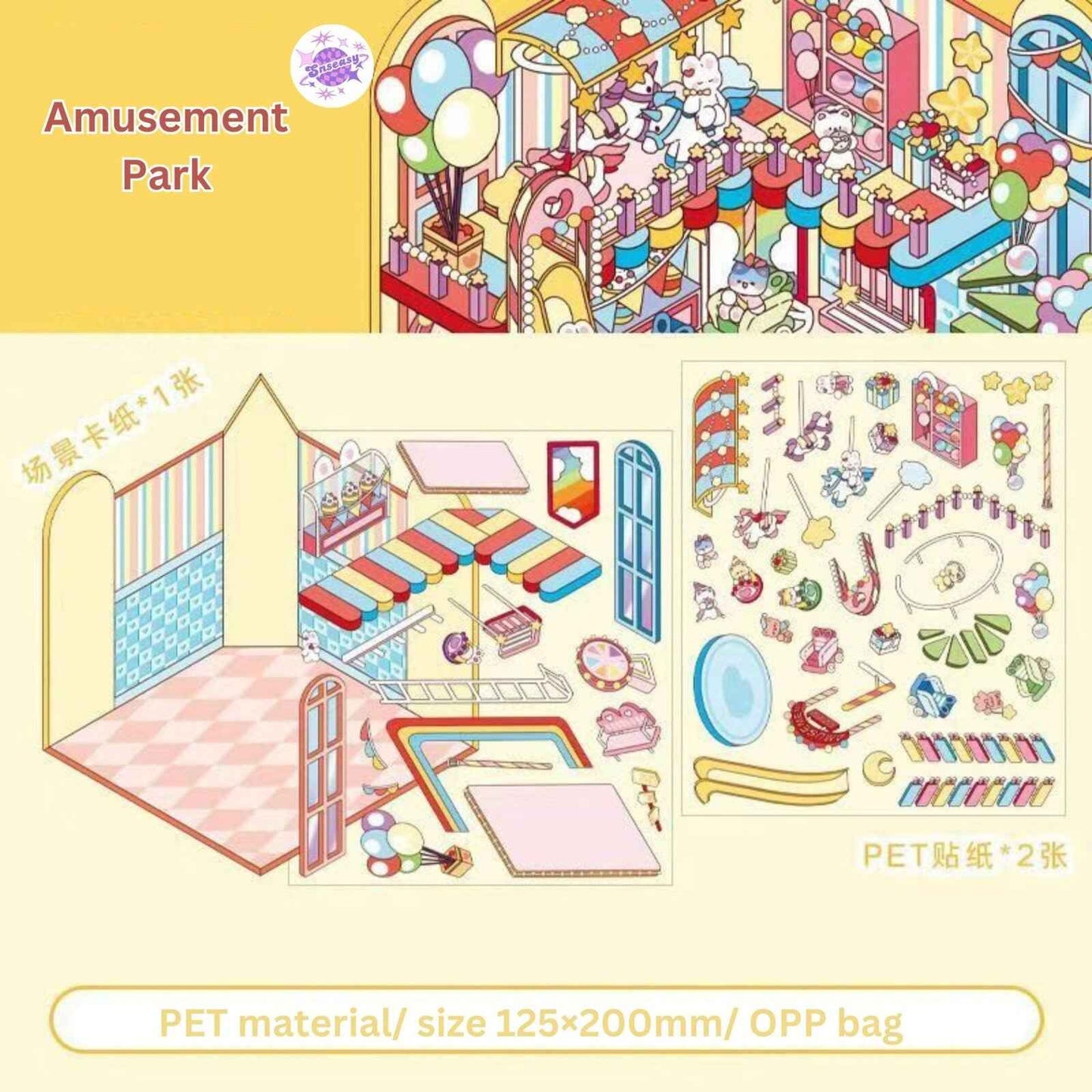 Magical Party 2.5D – 3D Miniature Sticker Scenes - 4 Theme Sets: Snowy World | Amusement Park | Magical Party | Sakura Hot Springs