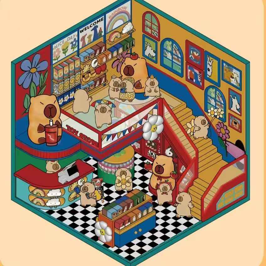 Cute Animal Creative Themes 2.0+3.0 – 3D Sticker Scenes - 10 Theme Sets: Capybara Toy Store | Duckling Paradise | Magic Library | Little Monster Record Shop | Little Bedroom | Little Living Room | Arcade | Magic House | Christmas | Panda Tea House