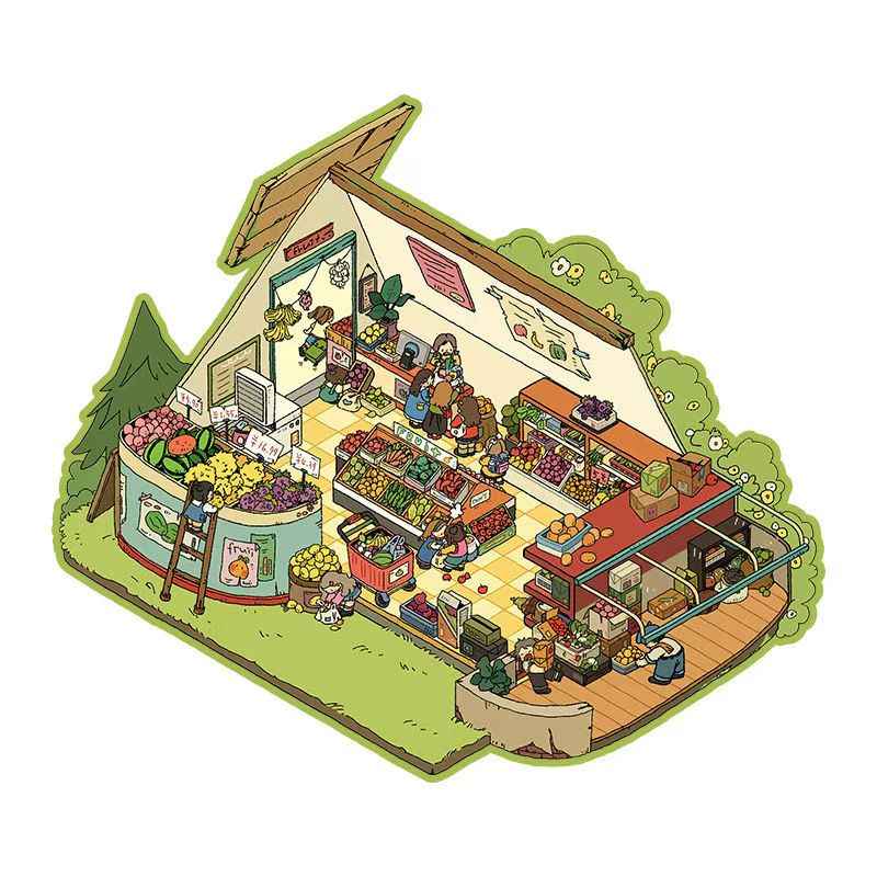 Fruit & Vegetable Supermarket – 3D DIY Sticker Scenes - 2 Theme Sets: Fruit & Vegetable Supermarket | Green Plant Home