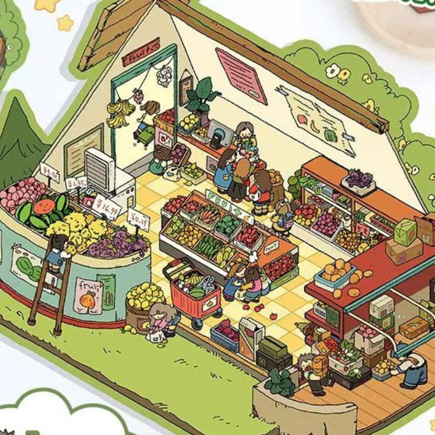 Fruit & Vegetable Supermarket – 3D DIY Sticker Scenes - 2 Theme Sets: Fruit & Vegetable Supermarket | Green Plant Home