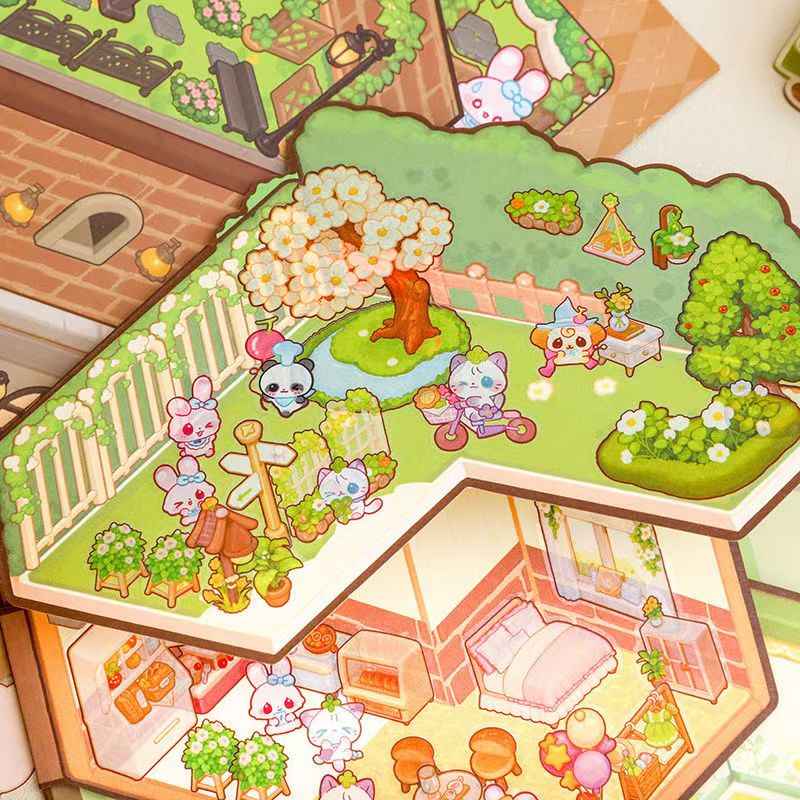 Tri-Fold Flip Page – Accommodation Series - 3D DIY Sticker Scenes 2 Theme Sets: British Apartment | Cozy Homestay