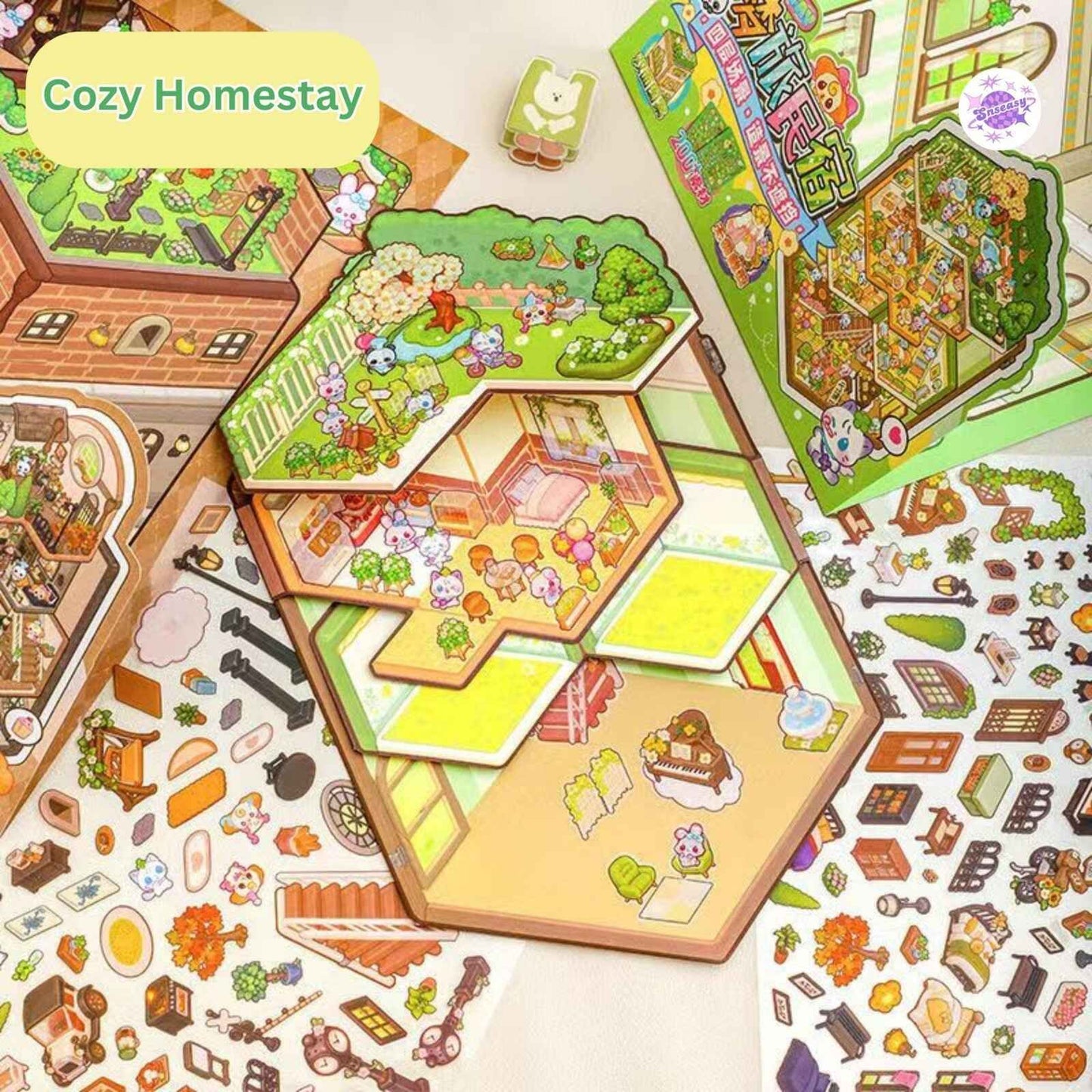 Tri-Fold Flip Page – Accommodation Series - 3D DIY Sticker Scenes 2 Theme Sets: British Apartment | Cozy Homestay