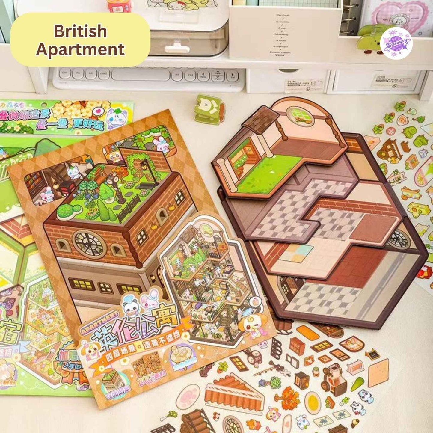 Tri-Fold Flip Page – Accommodation Series - 3D DIY Sticker Scenes 2 Theme Sets: British Apartment | Cozy Homestay