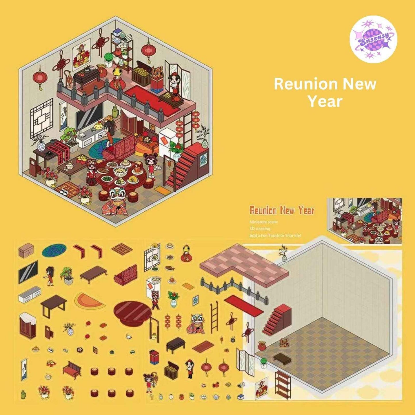Cute Animal 8.0 – 3D Sticker Scenes - 6 Theme Sets: Health Club | Sunken Treasure | Reunion New Year | Hot Spring House | Space-Time Magic House | Ice and Snow World