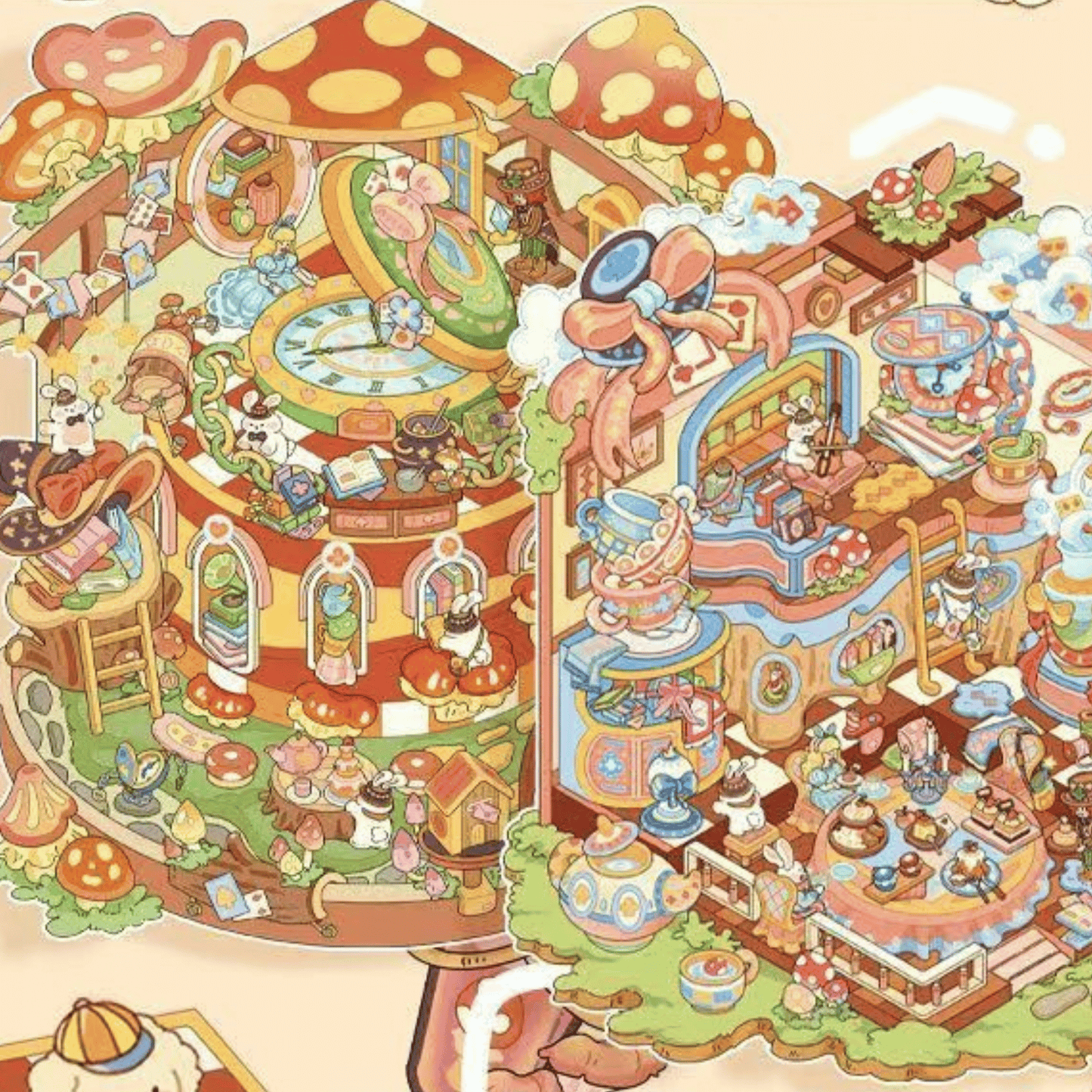 Fairy Tale Cottage – Plus Size 3D Miniature Scene Stickers – 2 Theme Sets: Alice’s Tea Party | Time Mushroom House