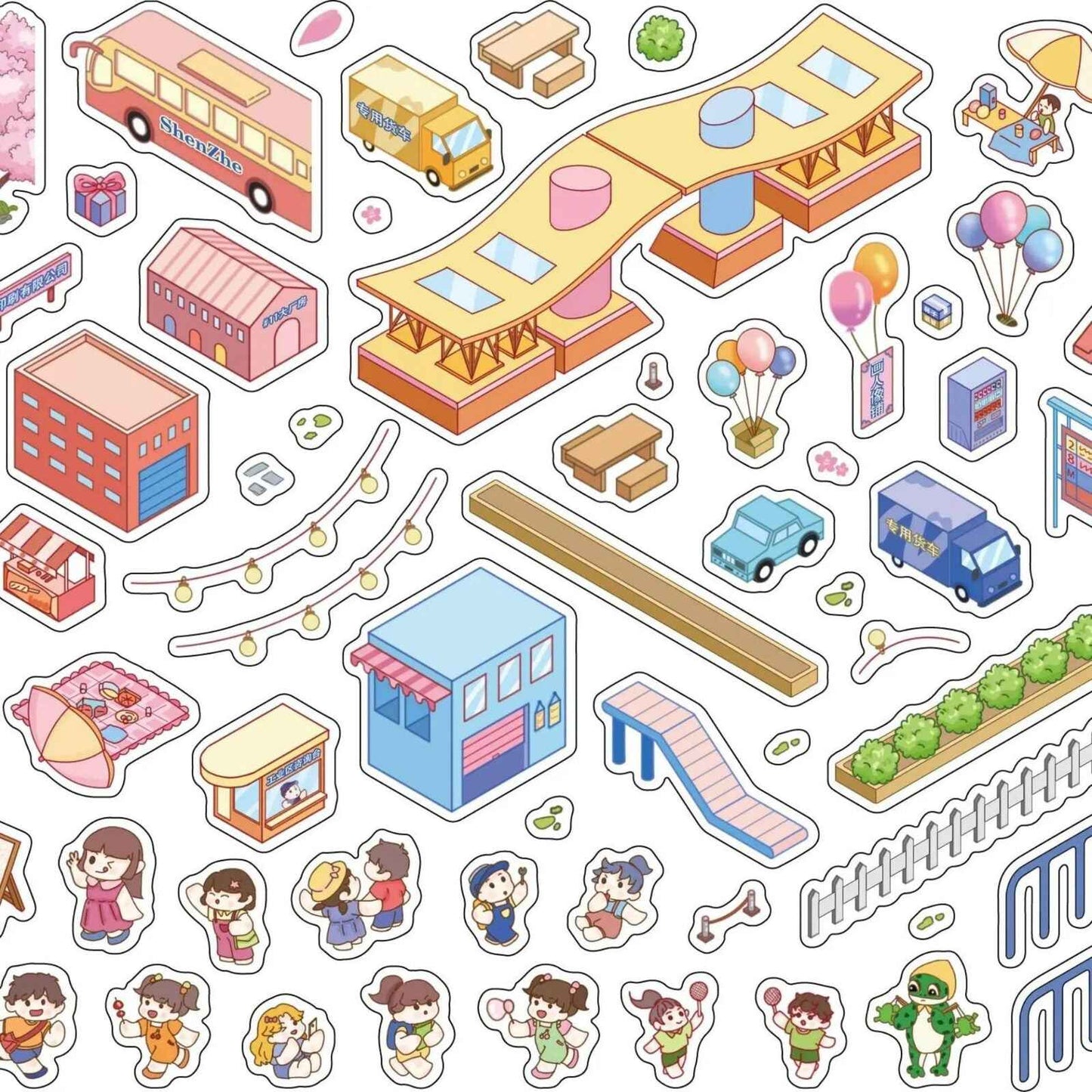 City Theme – Original Design – 3D Miniature Sticker Scenes - 2 Theme Sets: City Walk | City Sightseeing