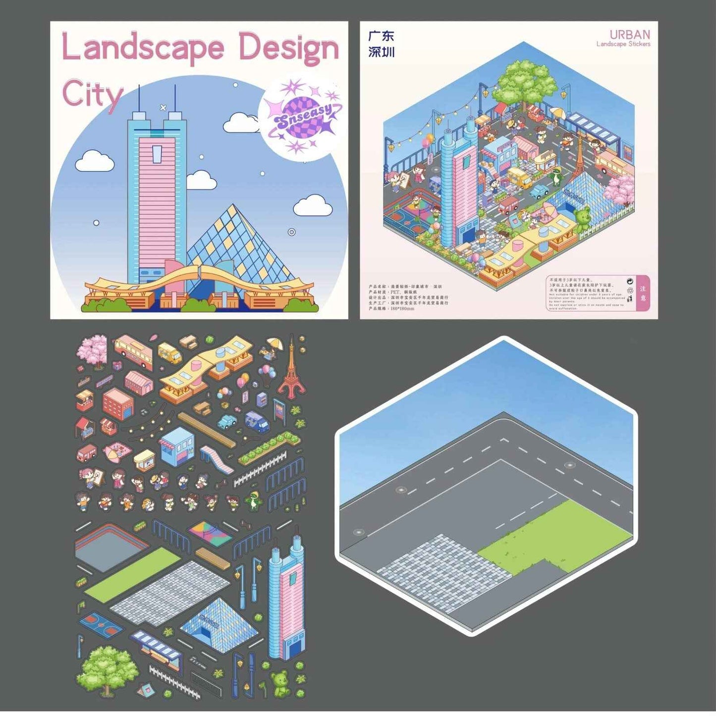 City Theme – Original Design – 3D Miniature Sticker Scenes - 2 Theme Sets: City Walk | City Sightseeing