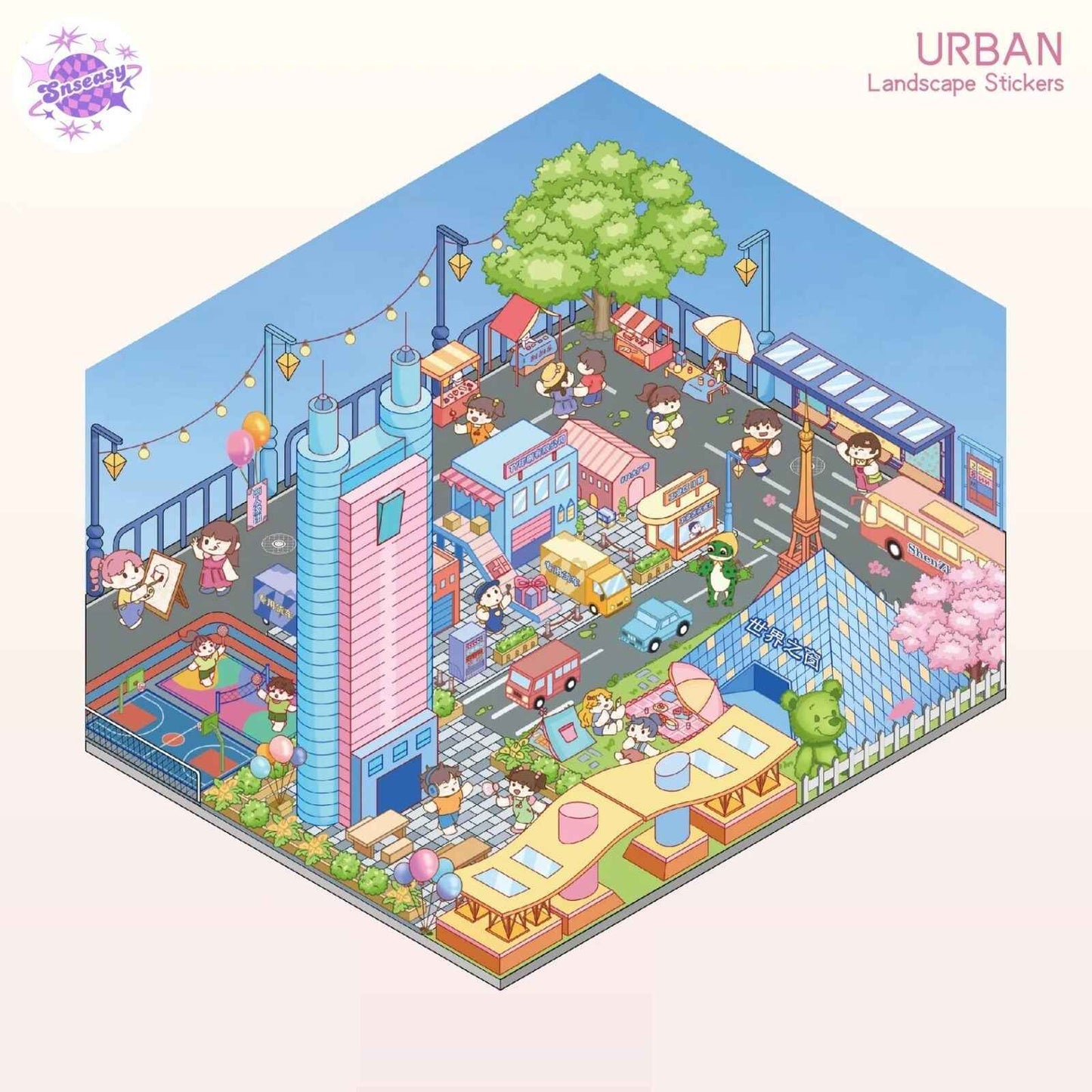 City Theme – Original Design – 3D Miniature Sticker Scenes - 2 Theme Sets: City Walk | City Sightseeing