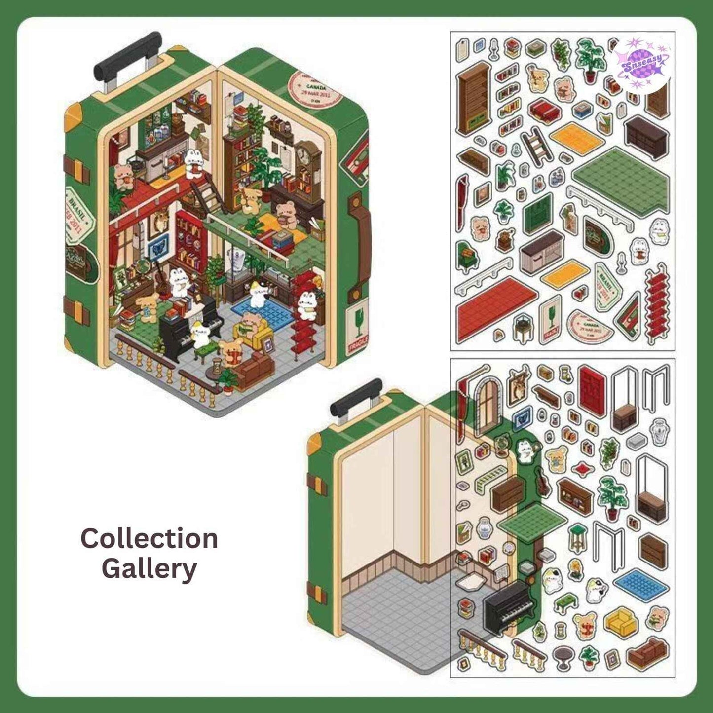 Magical Realm 5.0 – Cute Bunny Boxed World 3D Sticker Scenes - 4 Theme Sets: Collection Gallery | Café | Mountain Top Camping | Gift Shop