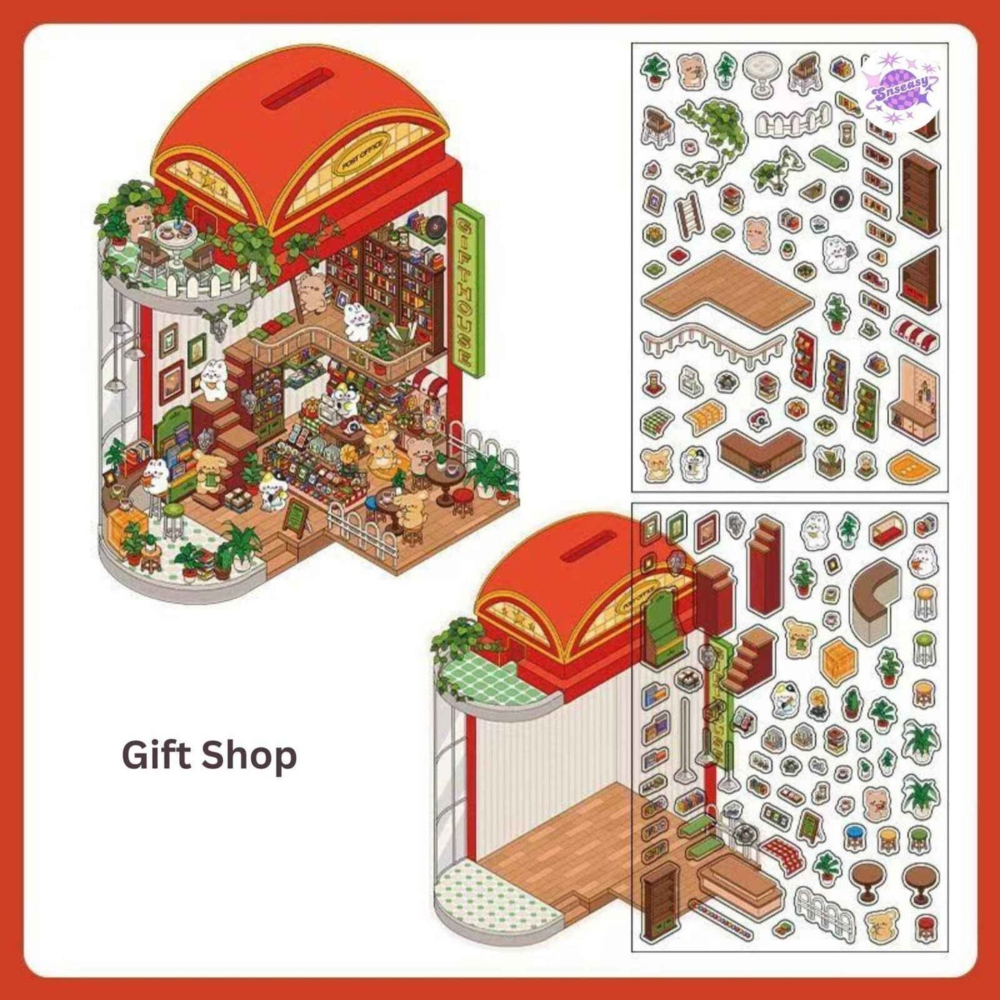 Magical Realm 5.0 – Cute Bunny Boxed World 3D Sticker Scenes - 4 Theme Sets: Collection Gallery | Café | Mountain Top Camping | Gift Shop