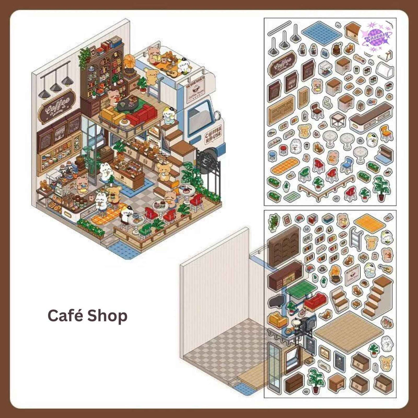 Magical Realm 5.0 – Cute Bunny Boxed World 3D Sticker Scenes - 4 Theme Sets: Collection Gallery | Café | Mountain Top Camping | Gift Shop