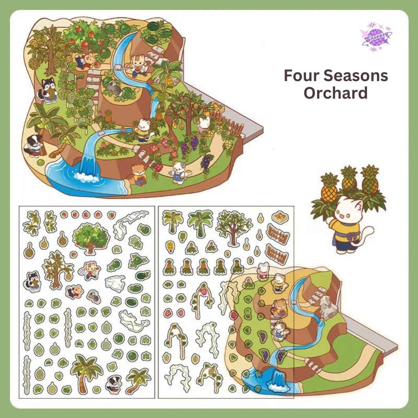 Cute Store 2-Floor 2.0 – 3D Miniature Sticker Scenes - 4 Theme Sets: Fruit Store | Four Seasons Orchard | Cheese Shop | Sunny Farm