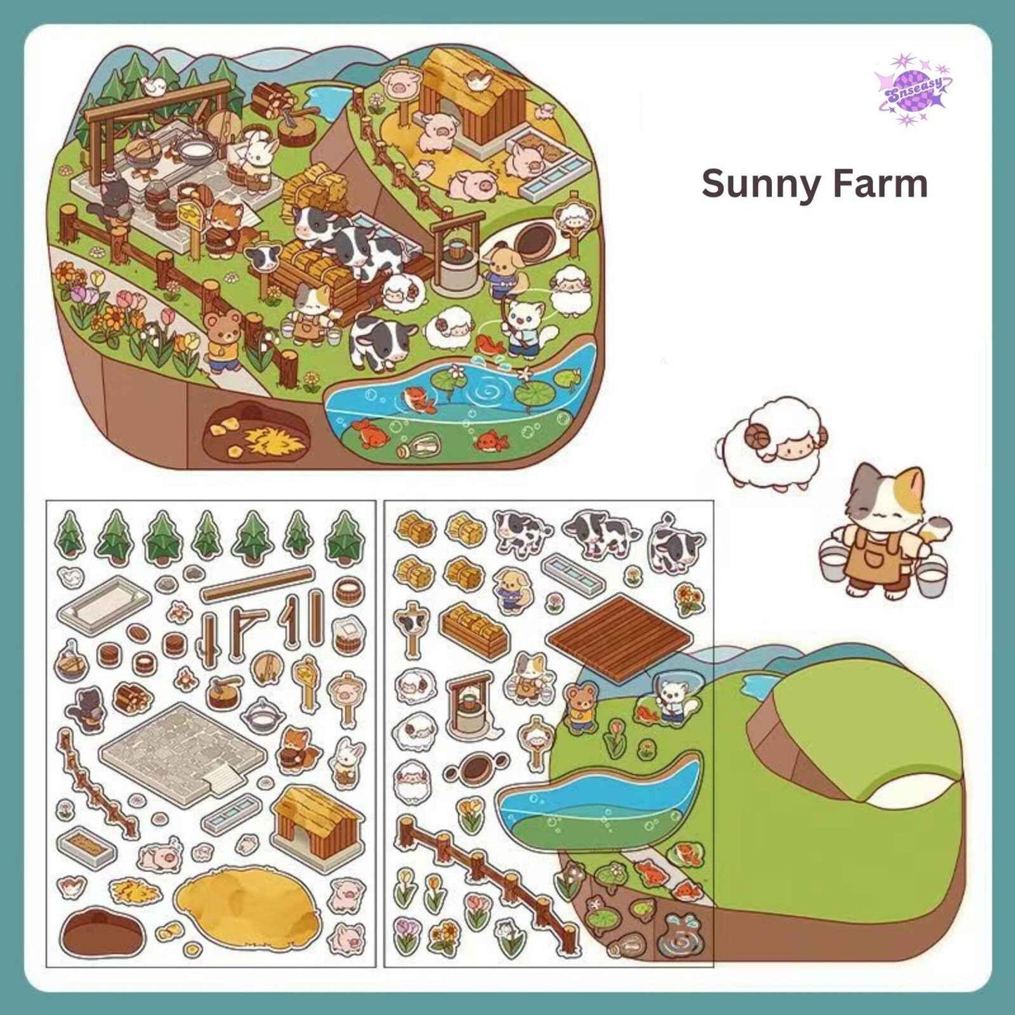 Cute Store 2-Floor 2.0 – 3D Miniature Sticker Scenes - 4 Theme Sets: Fruit Store | Four Seasons Orchard | Cheese Shop | Sunny Farm