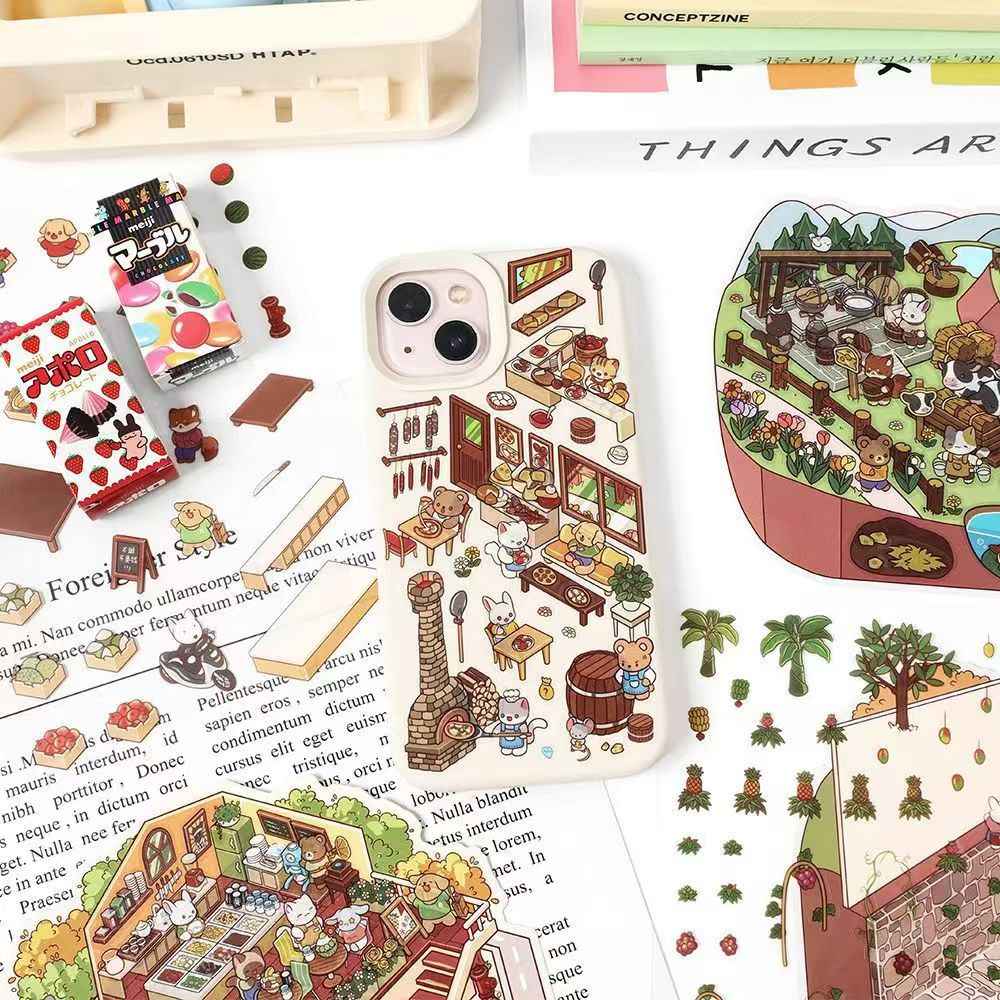 Cute Store 2-Floor 2.0 – 3D Miniature Sticker Scenes - 4 Theme Sets: Fruit Store | Four Seasons Orchard | Cheese Shop | Sunny Farm