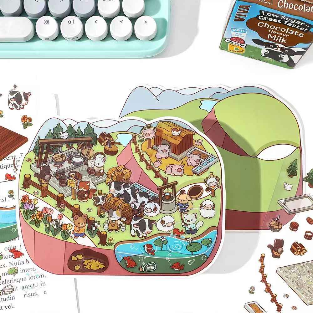 Cute Store 2-Floor 2.0 – 3D Miniature Sticker Scenes - 4 Theme Sets: Fruit Store | Four Seasons Orchard | Cheese Shop | Sunny Farm