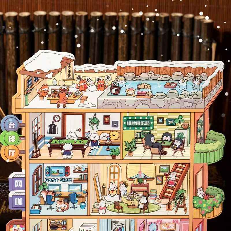 Cute Animal Home 6-Floor – Plus 3D Miniature Sticker Scenes - 2 Theme Sets: Animal Apartment | Forest Treehouse