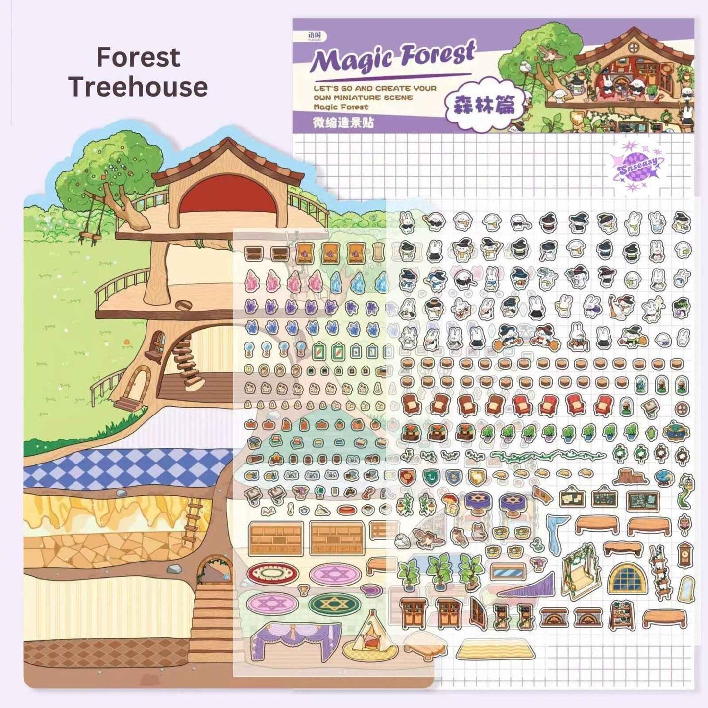 Cute Animal Home 6-Floor – Plus 3D Miniature Sticker Scenes - 2 Theme Sets: Animal Apartment | Forest Treehouse