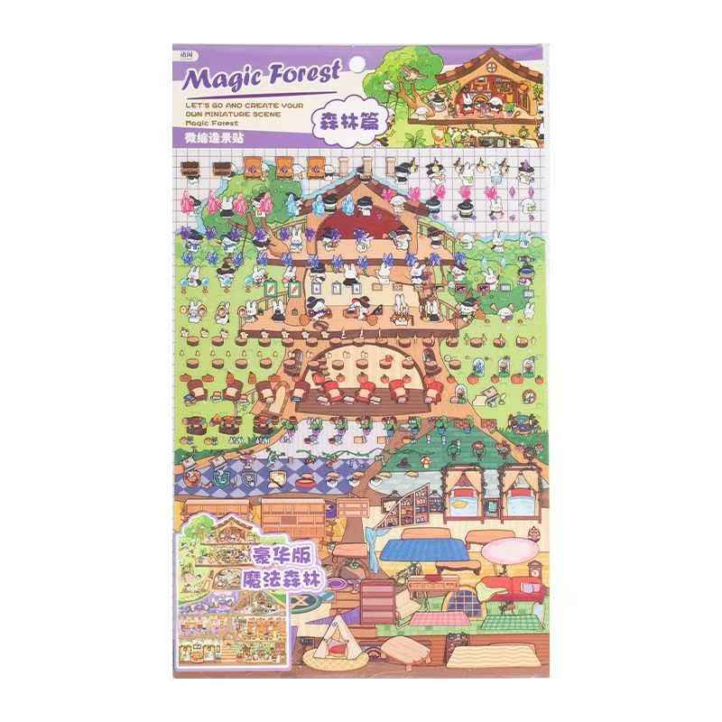 Cute Animal Home 6-Floor – Plus 3D Miniature Sticker Scenes - 2 Theme Sets: Animal Apartment | Forest Treehouse