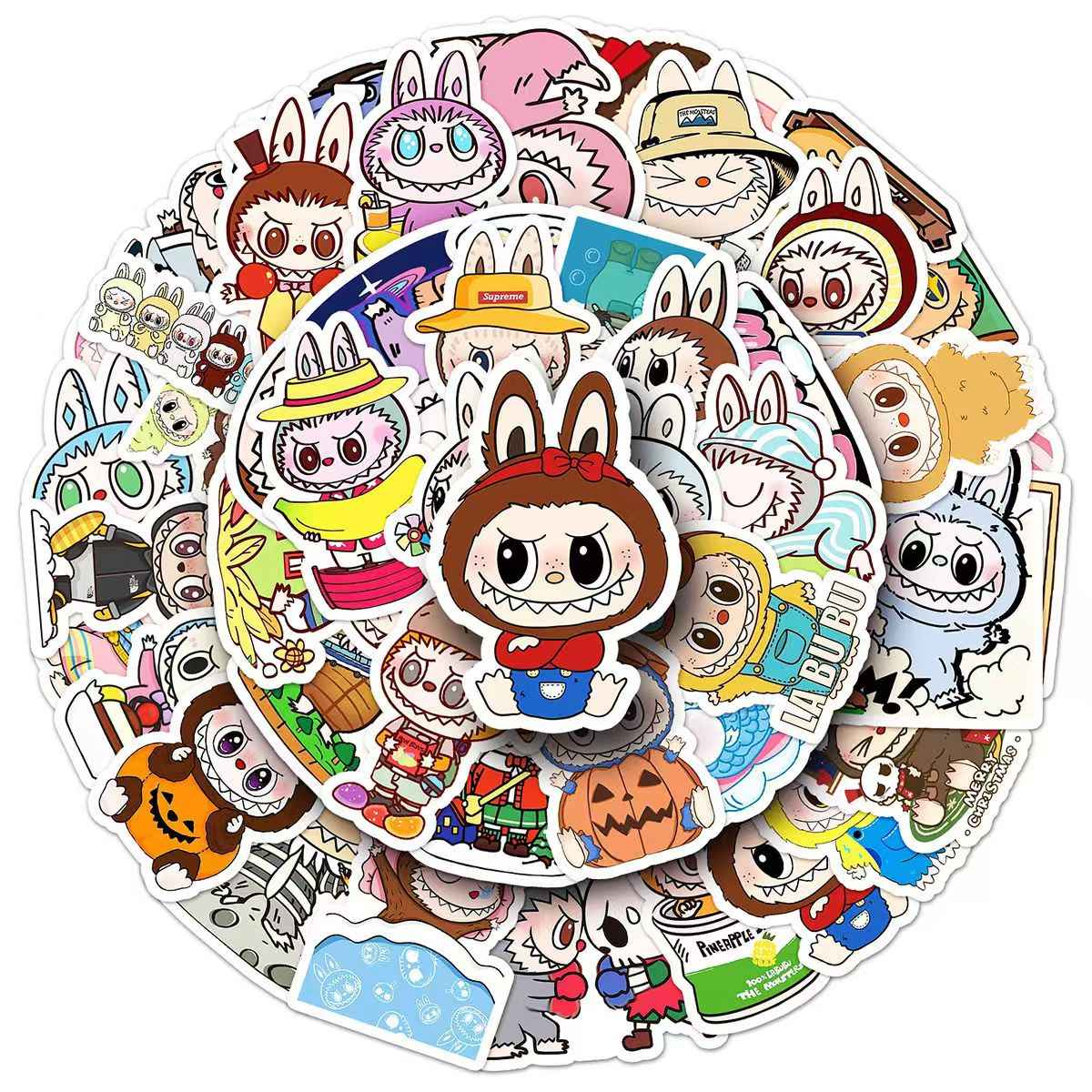 Labubu 50-Piece Sticker Pack | Cute Characters, DIY Crafting, Journal, Laptop, Water Bottle, Scrapbooking, Reusable, Waterproof PVC