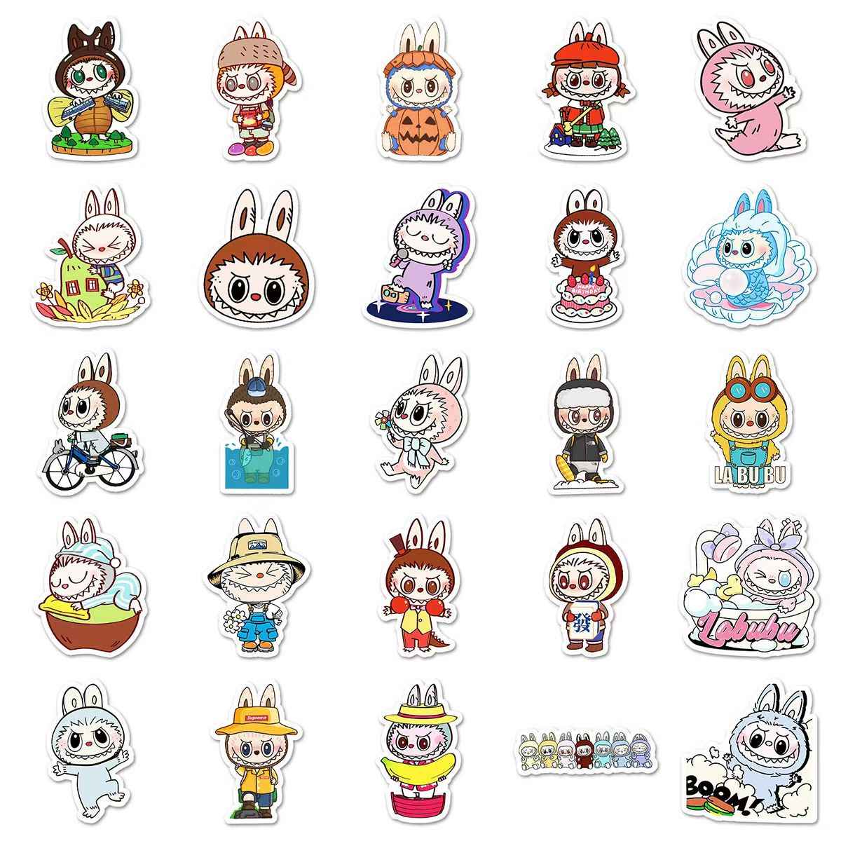 Labubu 50-Piece Sticker Pack | Cute Characters, DIY Crafting, Journal, Laptop, Water Bottle, Scrapbooking, Reusable, Waterproof PVC