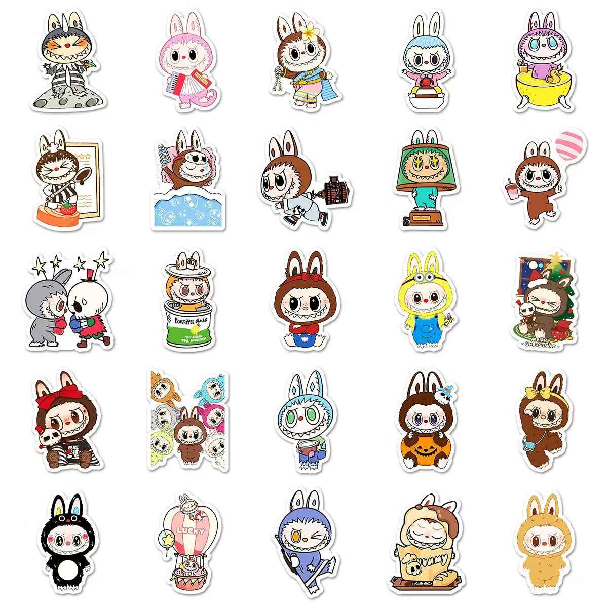 Labubu 50-Piece Sticker Pack | Cute Characters, DIY Crafting, Journal, Laptop, Water Bottle, Scrapbooking, Reusable, Waterproof PVC