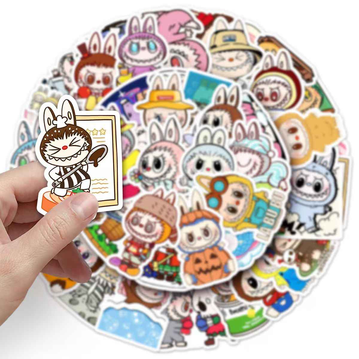 Labubu 50-Piece Sticker Pack | Cute Characters, DIY Crafting, Journal, Laptop, Water Bottle, Scrapbooking, Reusable, Waterproof PVC