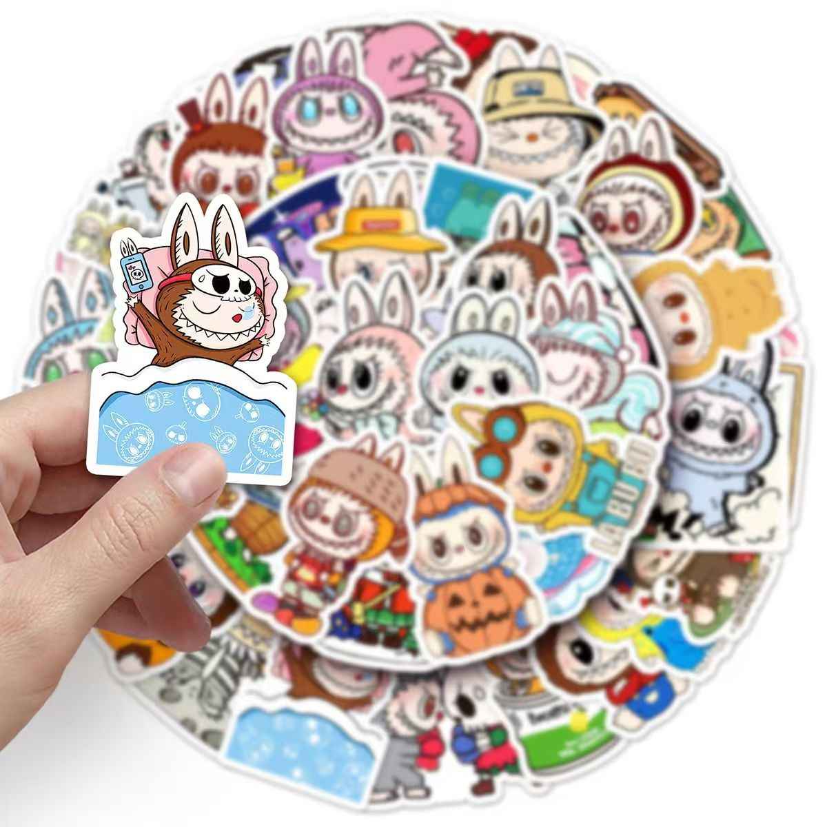 Labubu 50-Piece Sticker Pack | Cute Characters, DIY Crafting, Journal, Laptop, Water Bottle, Scrapbooking, Reusable, Waterproof PVC