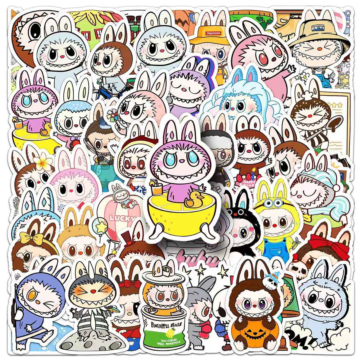 Labubu 50-Piece Sticker Pack | Cute Characters, DIY Crafting, Journal, Laptop, Water Bottle, Scrapbooking, Reusable, Waterproof PVC