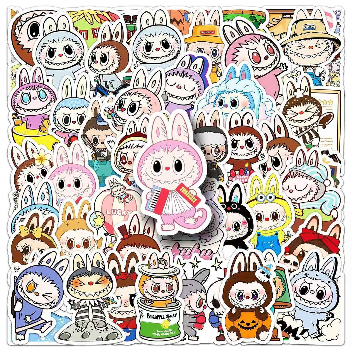 Labubu 50-Piece Sticker Pack | Cute Characters, DIY Crafting, Journal, Laptop, Water Bottle, Scrapbooking, Reusable, Waterproof PVC