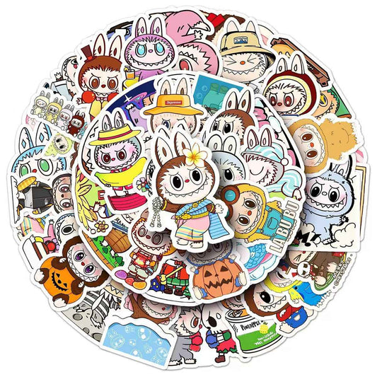 Labubu 50-Piece Sticker Pack | Cute Characters, DIY Crafting, Journal, Laptop, Water Bottle, Scrapbooking, Reusable, Waterproof PVC
