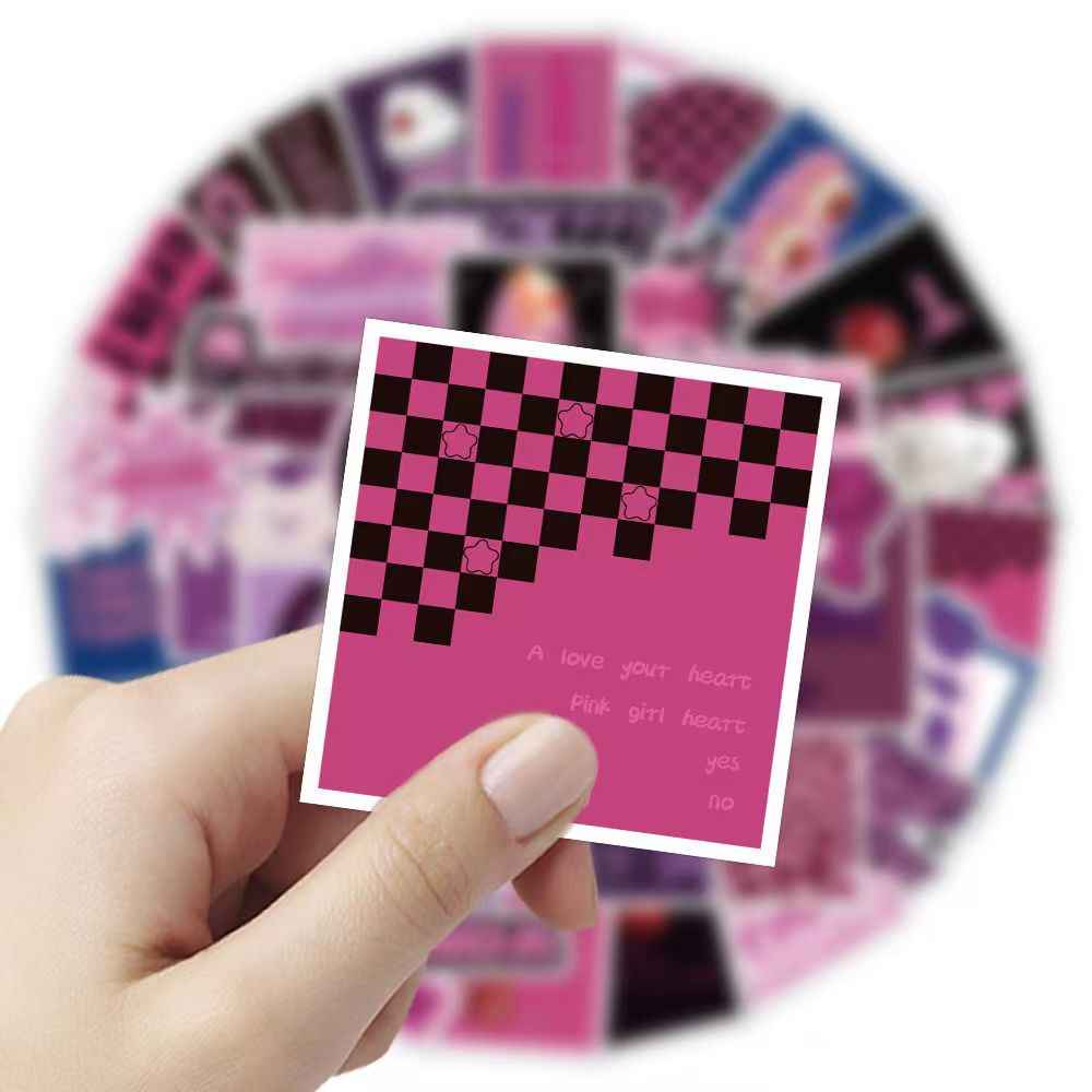 Pink & Purple American Sweet Cool Style 100-Piece Sticker Pack | Trendy Characters, DIY Crafting, Journal, Laptop, Water Bottle, Scrapbooking, Reusable, Waterproof PVC