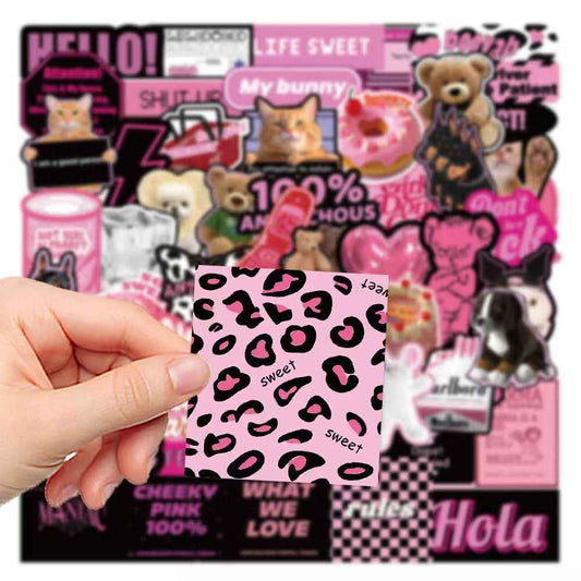 Pink & Purple American Sweet Cool Style 100-Piece Sticker Pack | Trendy Characters, DIY Crafting, Journal, Laptop, Water Bottle, Scrapbooking, Reusable, Waterproof PVC
