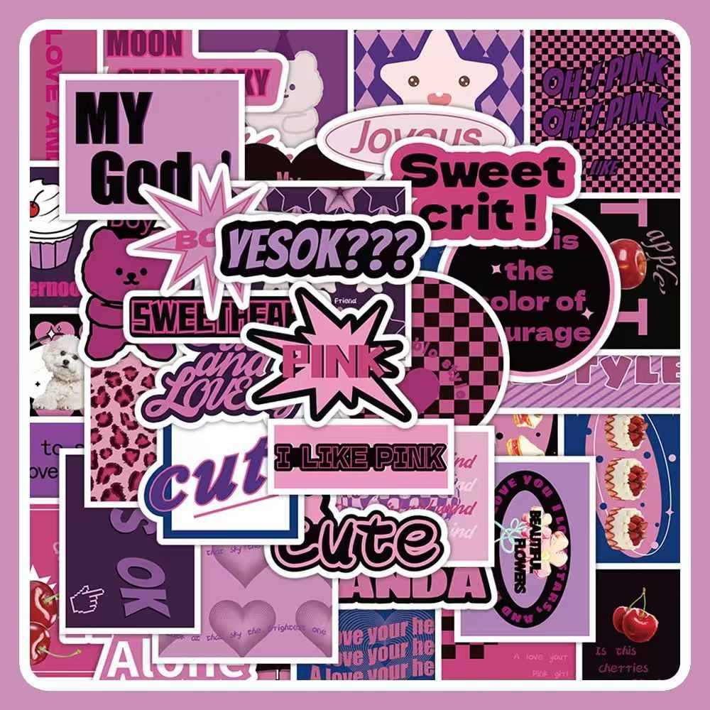 Pink & Purple American Sweet Cool Style 100-Piece Sticker Pack | Trendy Characters, DIY Crafting, Journal, Laptop, Water Bottle, Scrapbooking, Reusable, Waterproof PVC